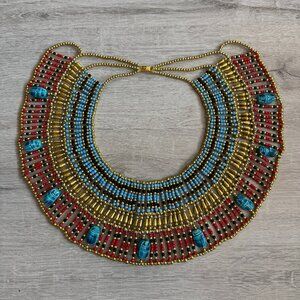 Egyptian Cleopatra Style Collar Necklace with 9 Scarabs, Costume Accessories